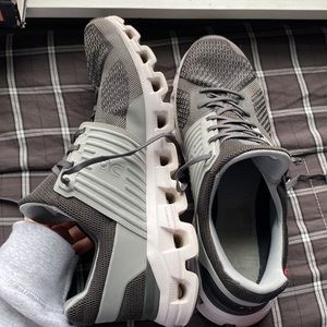 Gray mens on cloud running shoes